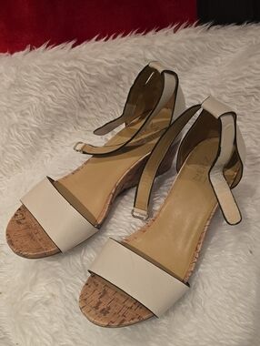 Naturalizer Cream Open-Toe Cork Wedge Sandals with Ankle Strap